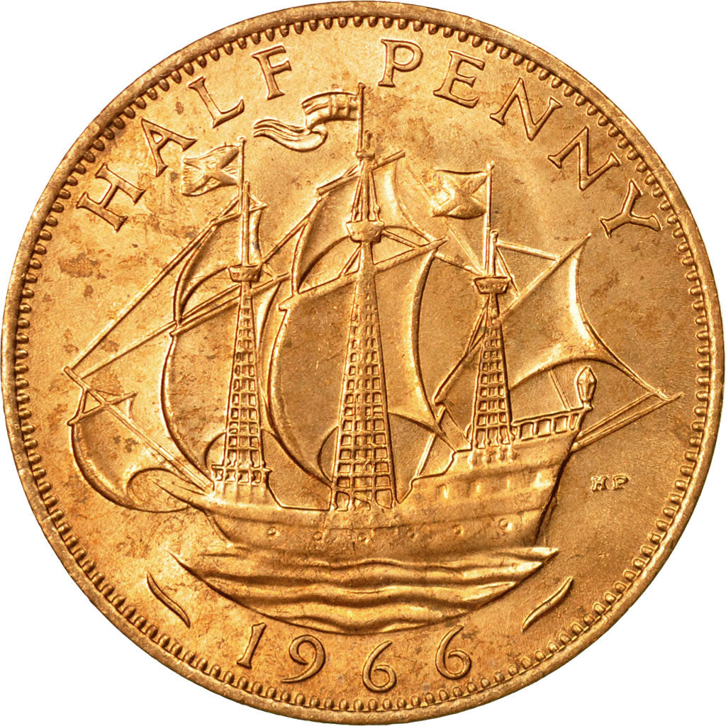 Coin, Great Britain, Elizabeth II, 1/2 Penny, 1966, MS(63), Bronze, KM:896
