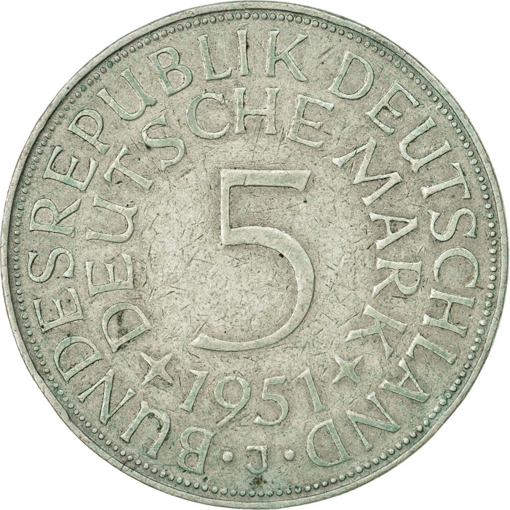 Moneta, GERMANIA - REPUBBLICA FEDERALE, 5 Mark, 1951, Hamburg, MB, Argento