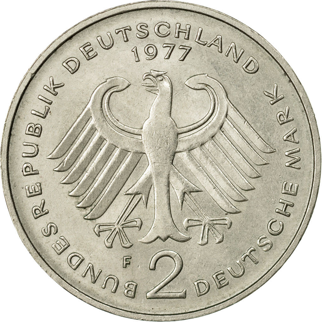 Moneta, Niemcy - RFN, 2 Mark, 1977, Stuttgart, AU(55-58), Miedź-Nikiel