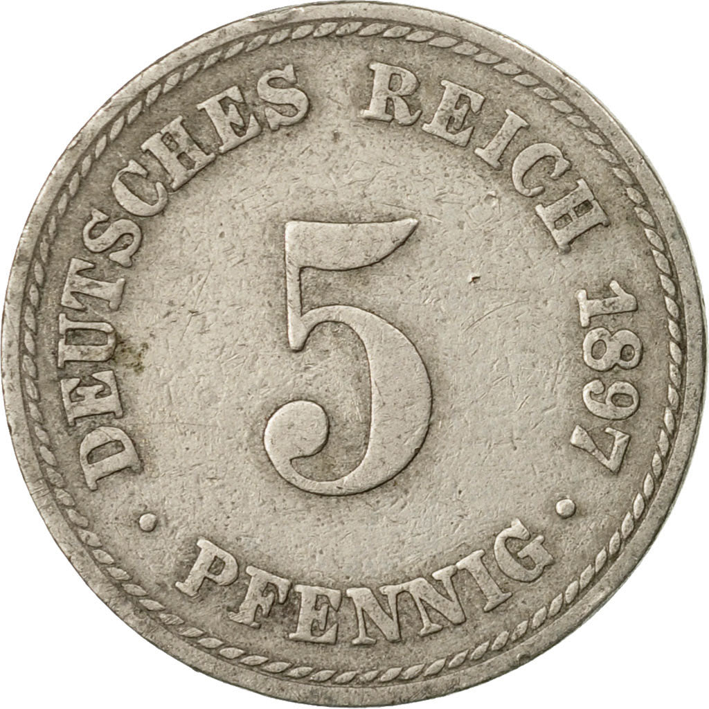 Monnaie, GERMANY - EMPIRE, Wilhelm II, 5 Pfennig, 1897, Berlin, TB+