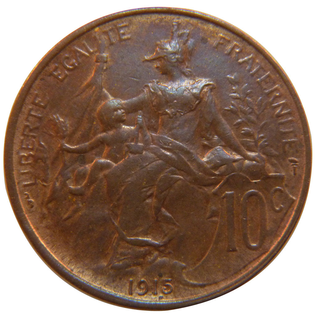 FRANCE, Dupuis, 10 Centimes, 1915, Paris, KM #843, MS(60-62), Bronze, 30,...