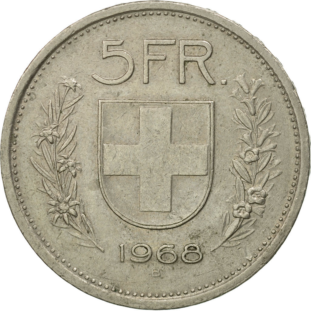 Coin, Switzerland, 5 Francs, 1968, Bern, EF(40-45), Copper-nickel, KM:40a.1