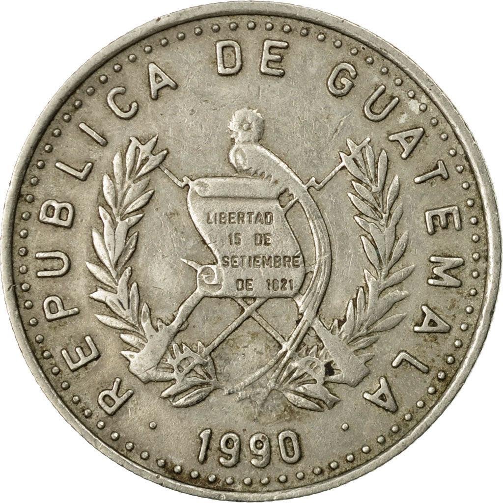 Coin, Guatemala, 10 Centavos, 1990, EF(40-45), Copper-nickel, KM:277.5