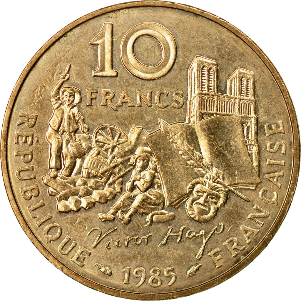 Moneta, Francia, Victor Hugo, 10 Francs, 1985, Paris, BB+, Nichel-bronzo