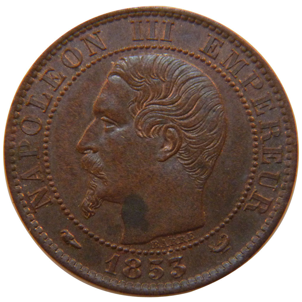 FRANCE, 5 Centimes, 1853, MS(60-62), Bronze, Gadoury #153b, 5.10