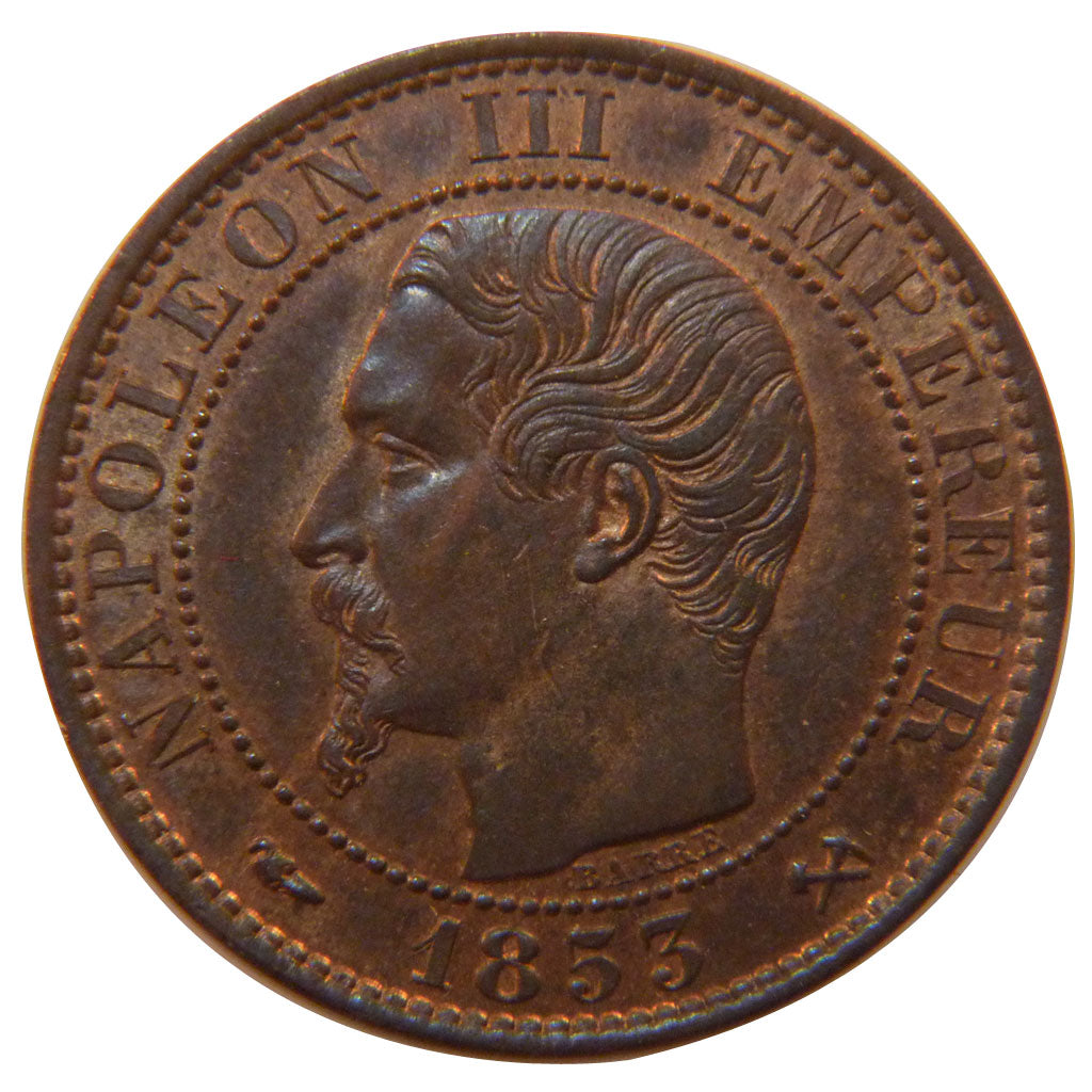 Second Empire, 5 Centimes Napoléon III Tête Nue 1853 B, PCGS MS63RB