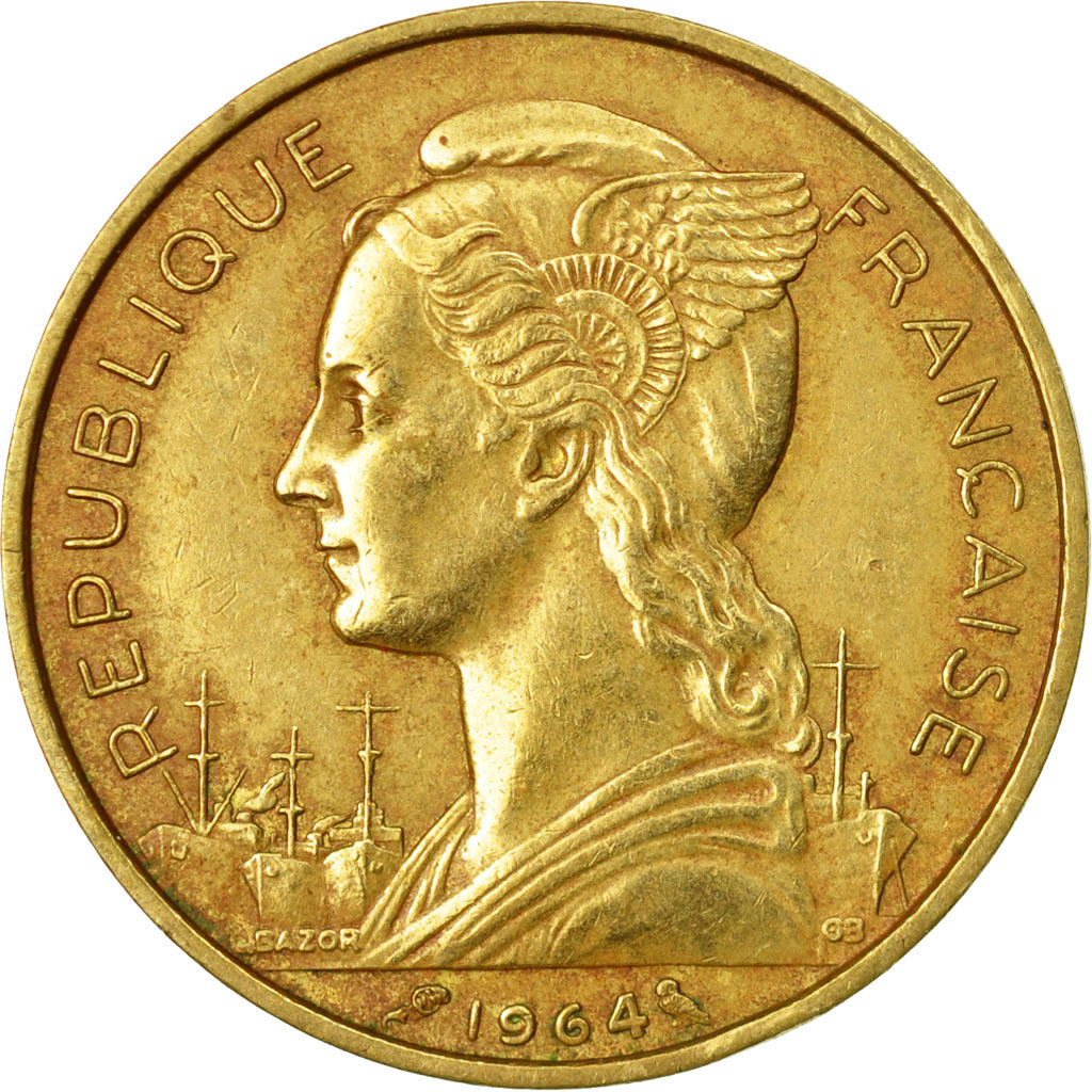 Coin, Réunion, 20 Francs, 1964, AU(50-53), Aluminum-Bronze, KM:11