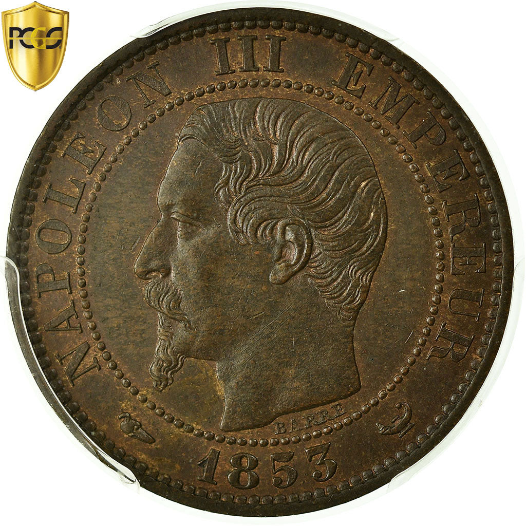 France, Napoleon III, 5 Centimes, 1853, Lille, Bronze, PCGS, MS(63)