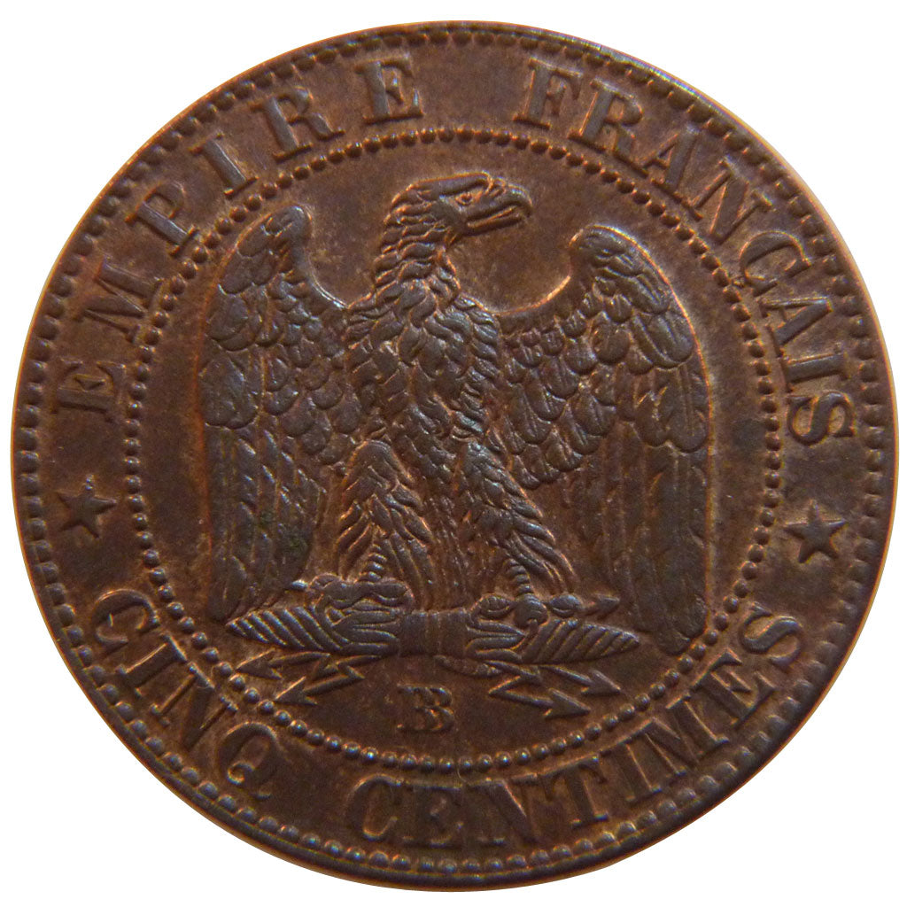 FRANCE, Napoléon III, 5 Centimes, 1854, Strasbourg, MS(60-62), Bronze, 25.1, G..