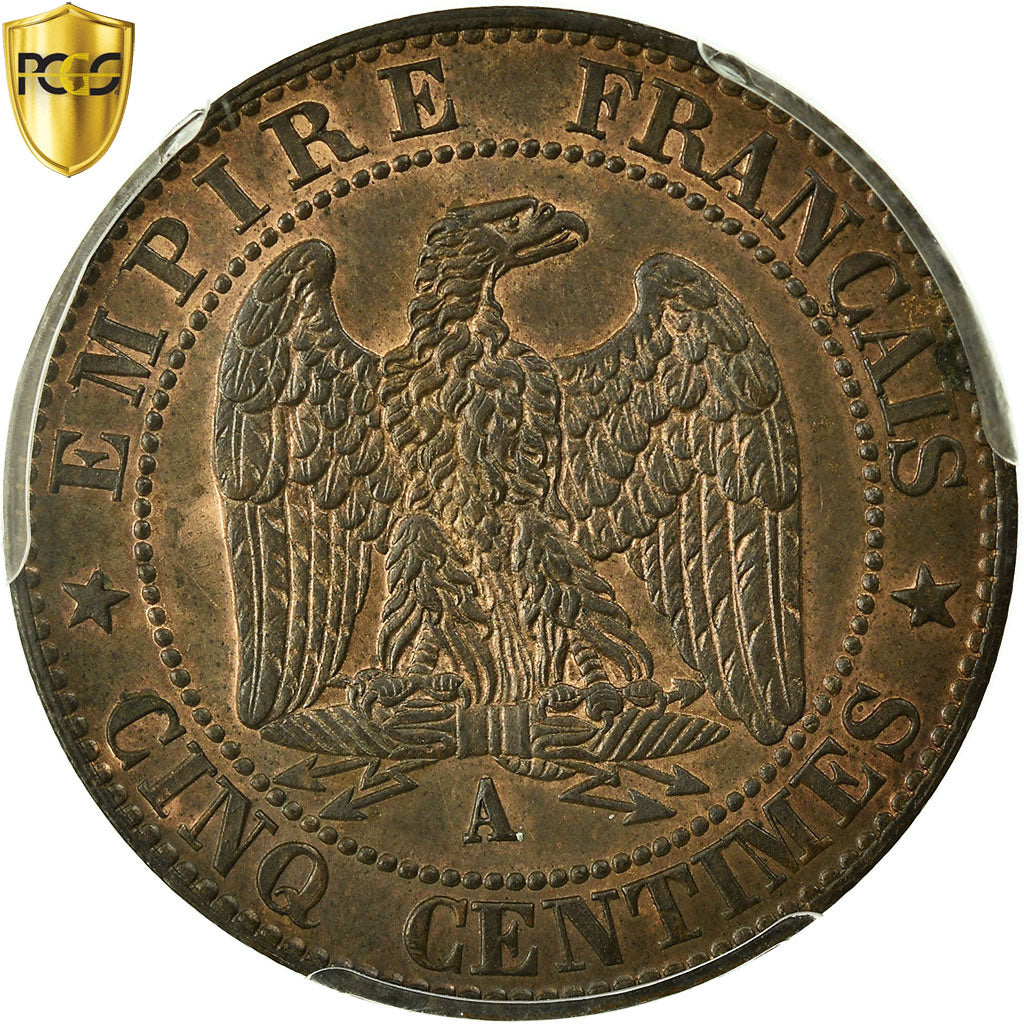France, Napoléon III, 5 Centimes, 1855, Paris, Bronze, PCGS, SPL+, Gadoury:152