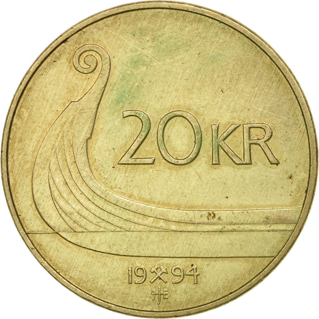 Coin, Norway, Harald V, 20 Kroner, 1994, EF(40-45), Nickel-brass, KM:453