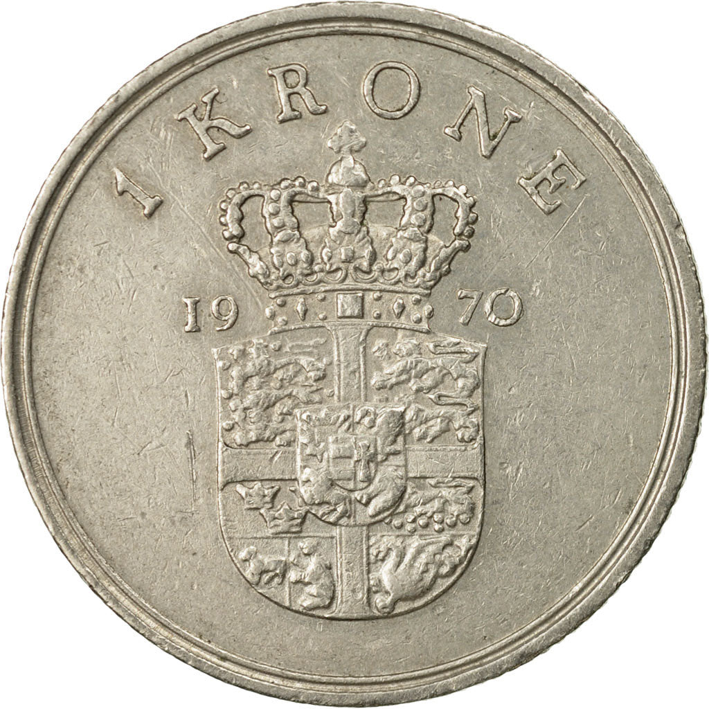 Coin, Denmark, Frederik IX, Krone, 1970, Copenhagen, EF(40-45), Copper-nickel