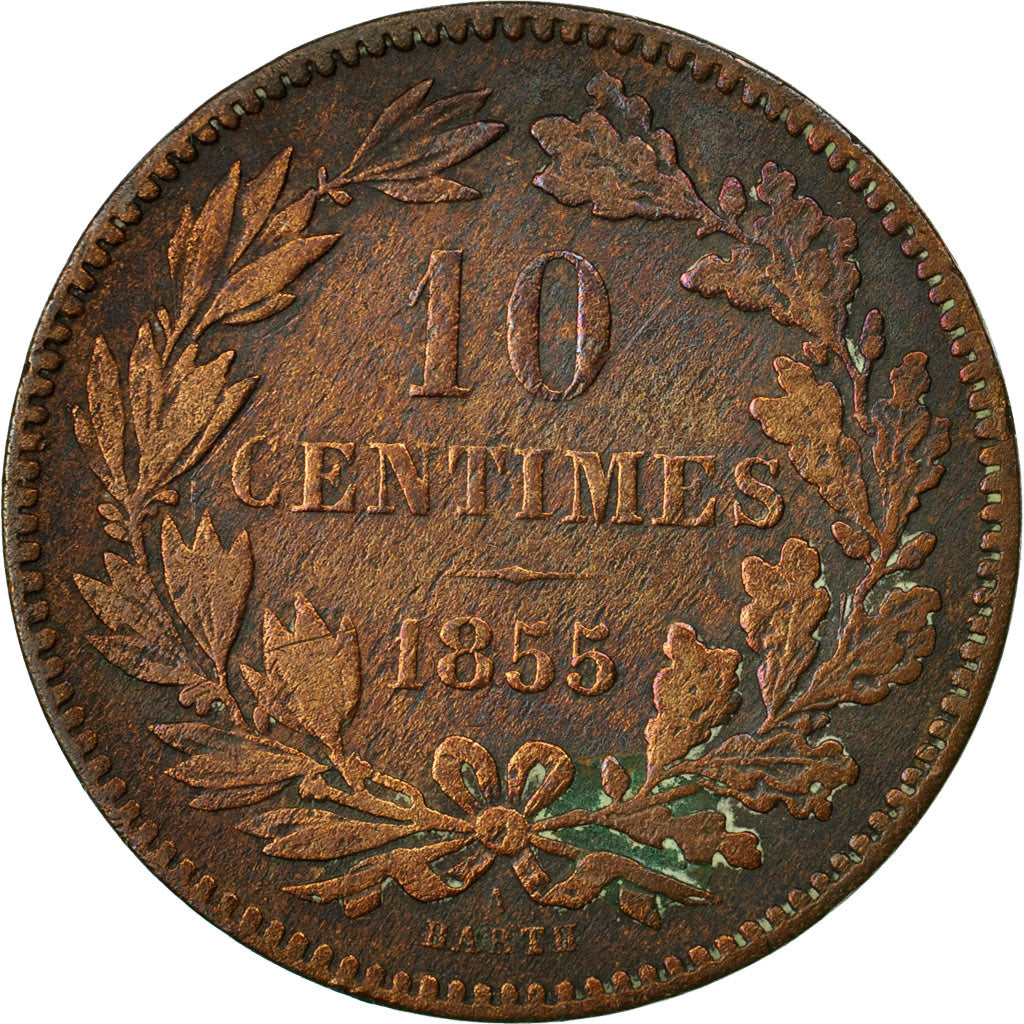 Coin, Luxembourg, William III, 10 Centimes, 1855, Paris, EF(40-45), Bronze