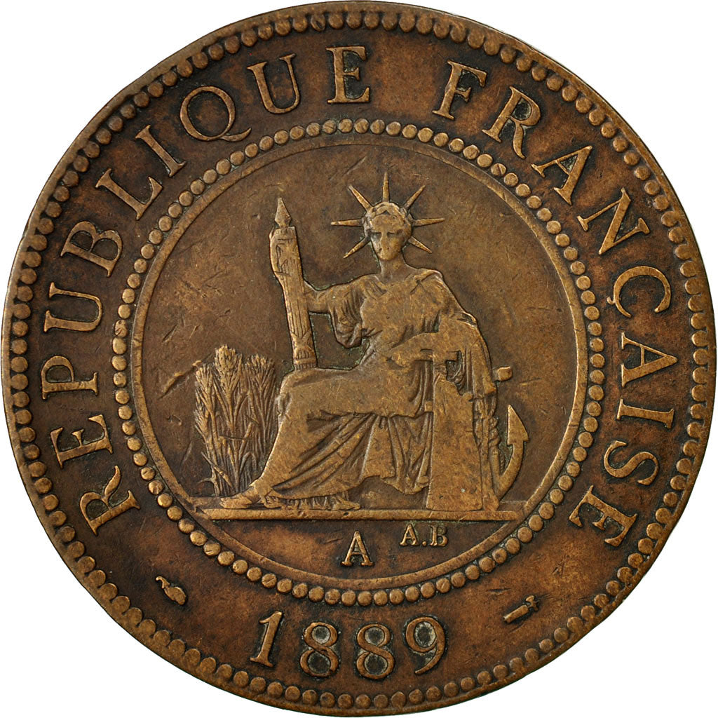 Moneta, INDOCINA FRANCESE, Cent, 1889, Paris, BB, Bronzo, KM:1