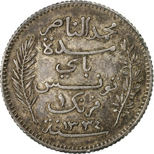 Coin, Tunisia, Muhammad al-Nasir Bey, Franc, 1915, Paris, EF(40-45), Silver