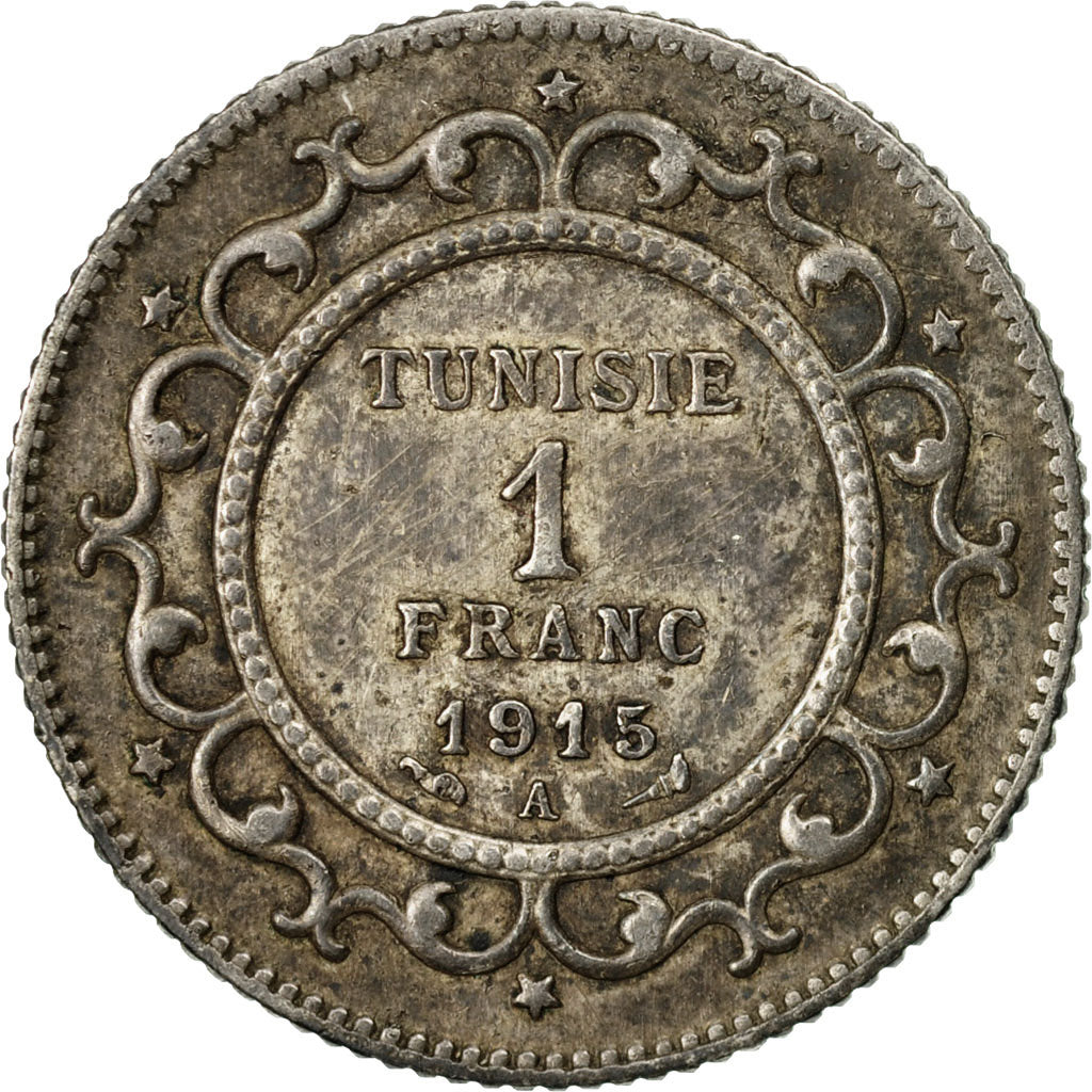 Coin, Tunisia, Muhammad al-Nasir Bey, Franc, 1915, Paris, EF(40-45), Silver