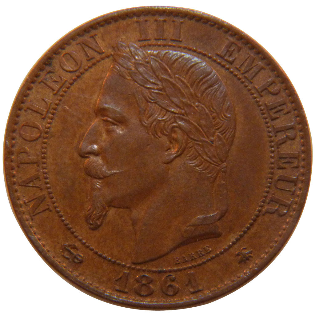 FRANCE, Napoléon III, 5 Centimes, 1861, Paris, MS(60-62), Bronze, Gadoury #155,