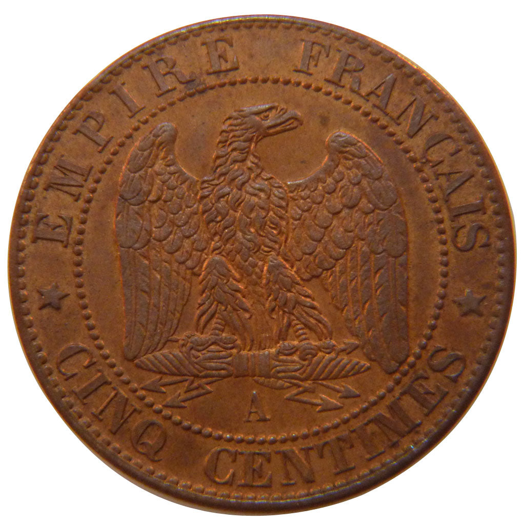 FRANCE, Napoléon III, 5 Centimes, 1861, Paris, MS(60-62), Bronze, Gadoury #155,