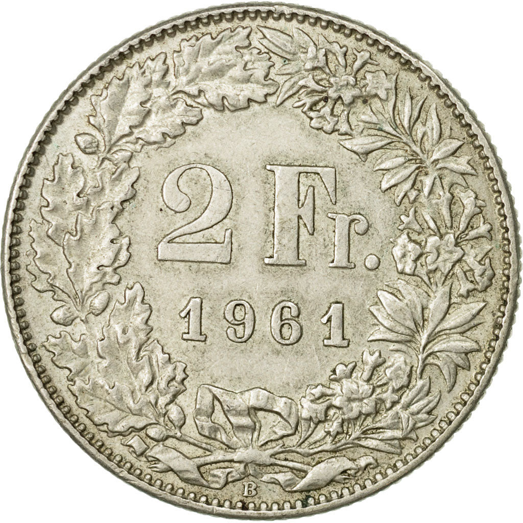 Coin, Switzerland, 2 Francs, 1961, Bern, EF(40-45), Silver, KM:21