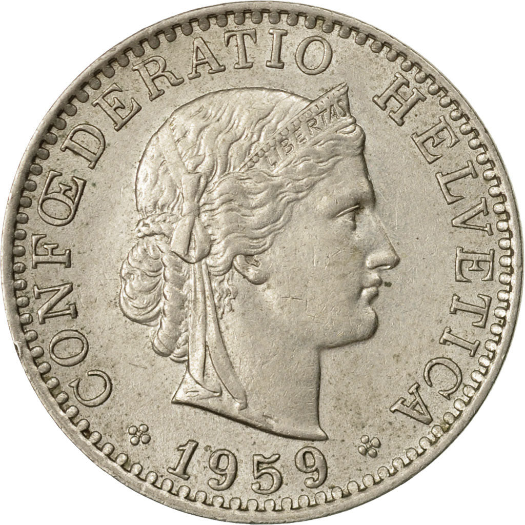 Münze, Schweiz, 20 Rappen, 1959, Bern, SS, Copper-nickel, KM:29a