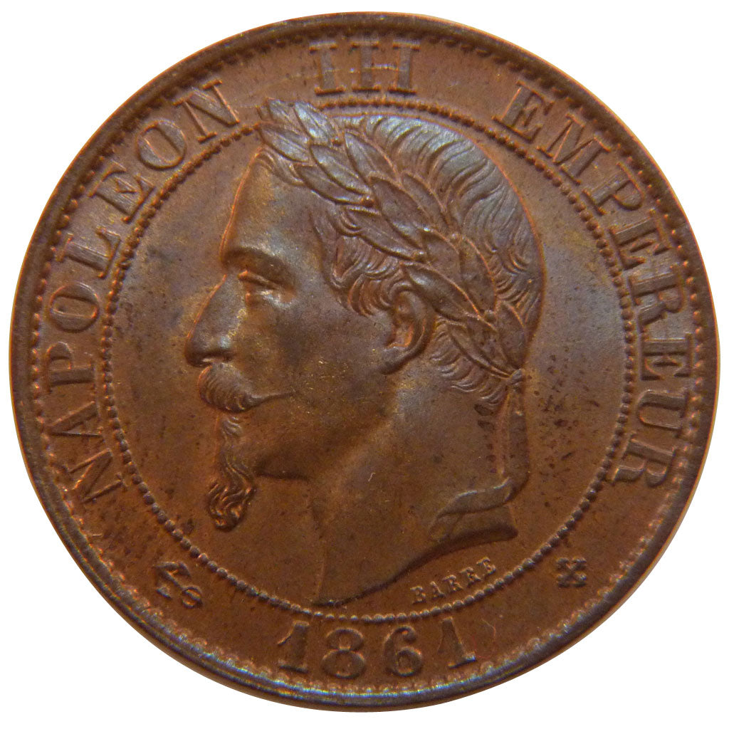 FRANCE, Napoléon III, 5 Centimes, 1861, Strasbourg, KM #797.2, MS(60-62), Bronze
