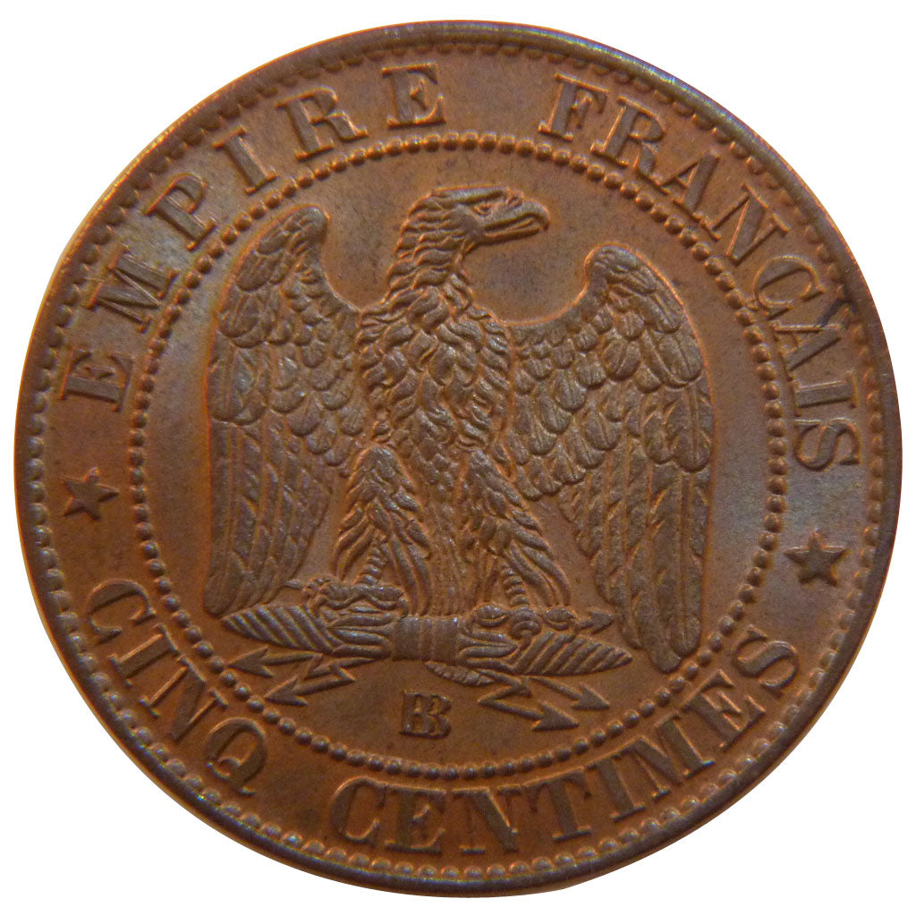 FRANCE, Napoléon III, 5 Centimes, 1861, Strasbourg, KM #797.2, MS(60-62), Bronze