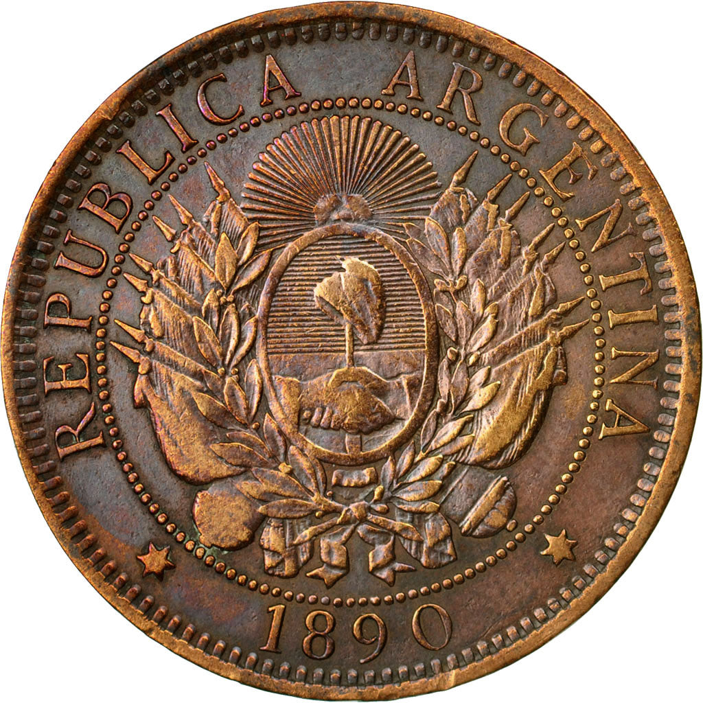 Coin, Argentina, 2 Centavos, 1890, EF(40-45), Bronze, KM:33