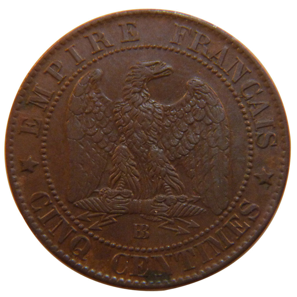 FRANCE, Napoléon III, 5 Centimes, 1861, Strasbourg, KM #797.2, MS(60-62), Bronze