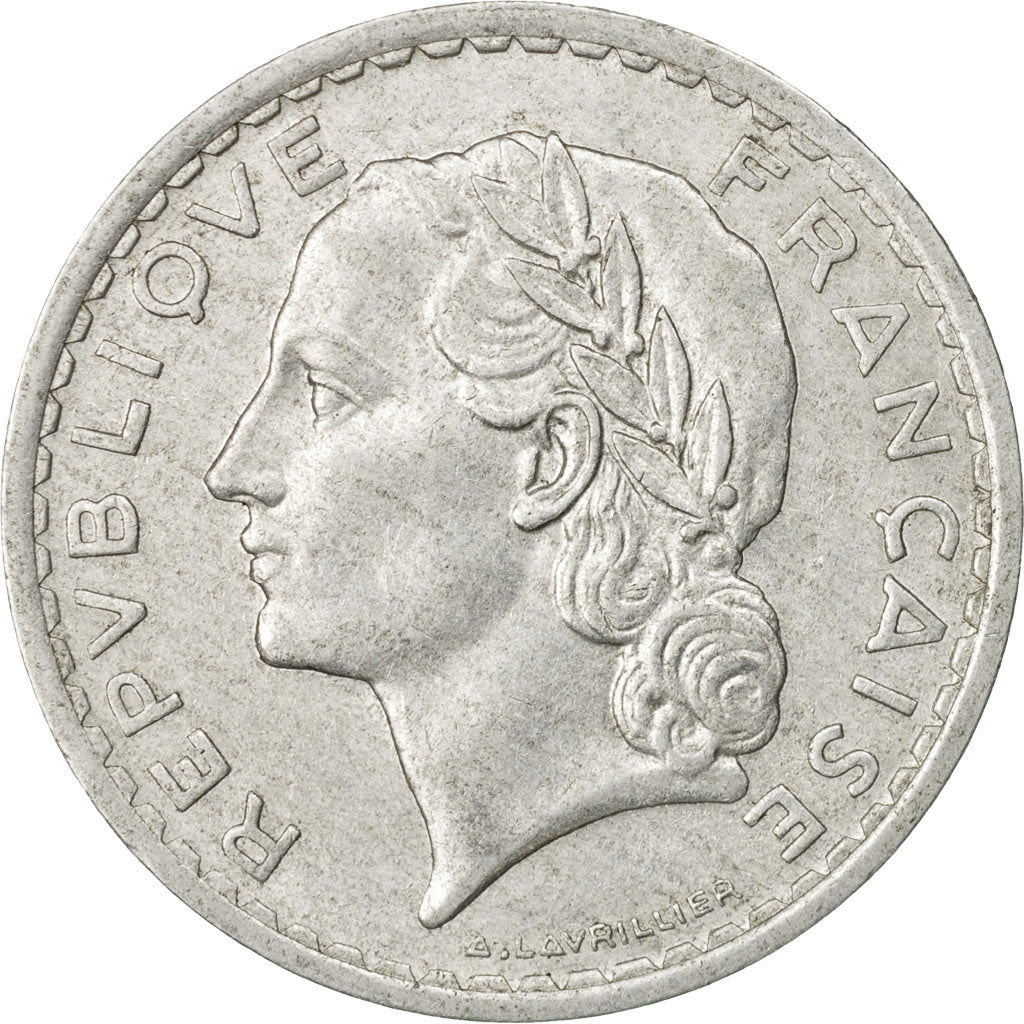 Moneda, Francia, Lavrillier, 5 Francs, 1950, Paris, BC+, Aluminio, KM:888b.1, Le