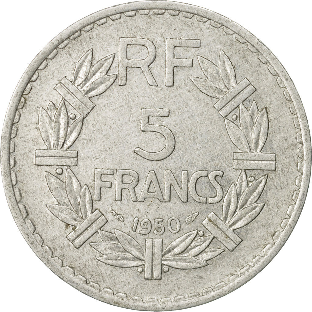 Moneda, Francia, Lavrillier, 5 Francs, 1950, Paris, BC+, Aluminio, KM:888b.1, Le