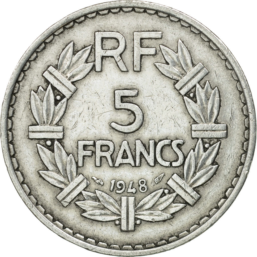 Moneda, Francia, Lavrillier, 5 Francs, 1948, Paris, MBC, Aluminio, KM:888b.1, Le