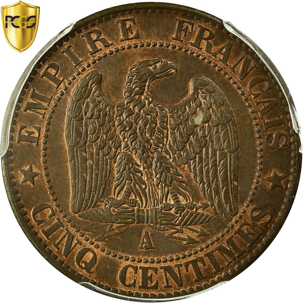 France, Napoléon III, 5 Centimes, 1863, Paris, Bronze, PCGS, SPL, Gadoury:155