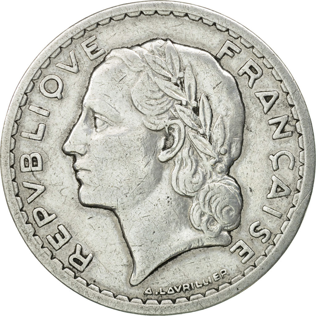 Moneta, Francja, Lavrillier, 5 Francs, 1946, Paris, VF(30-35), Aluminium