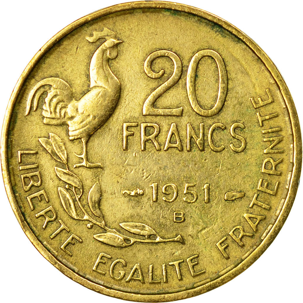 Coin, France, Guiraud, 20 Francs, 1951, Beaumont - Le Roger, EF(40-45)