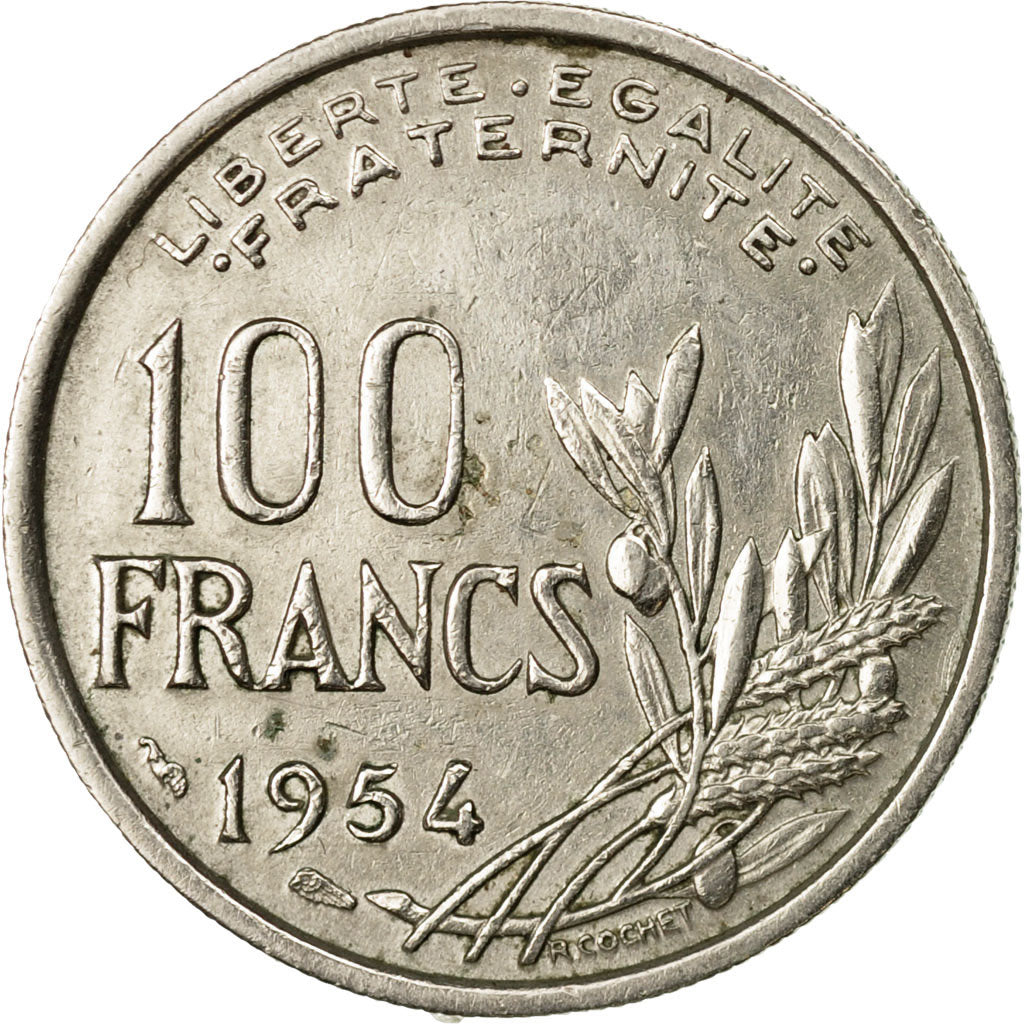 Moneta, Francja, Cochet, 100 Francs, 1954, EF(40-45), Miedź-Nikiel, KM:919.1
