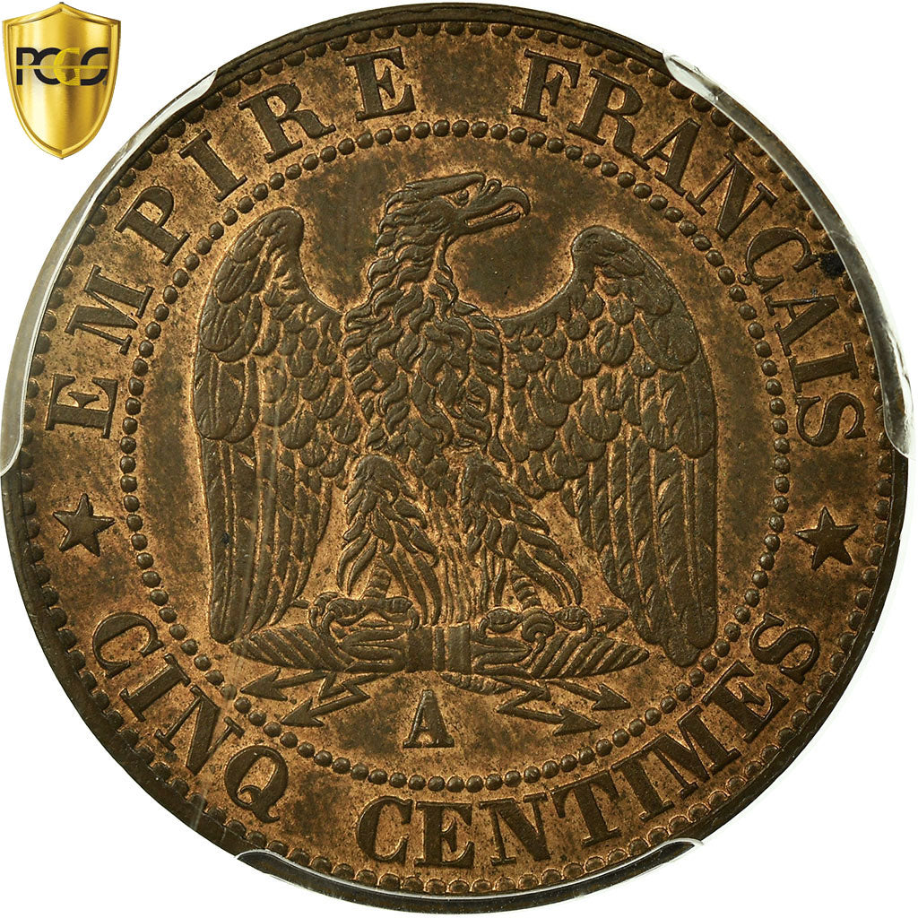France, Napoleon III, 5 Centimes, 1865, Paris, Bronze, PCGS, MS(63)