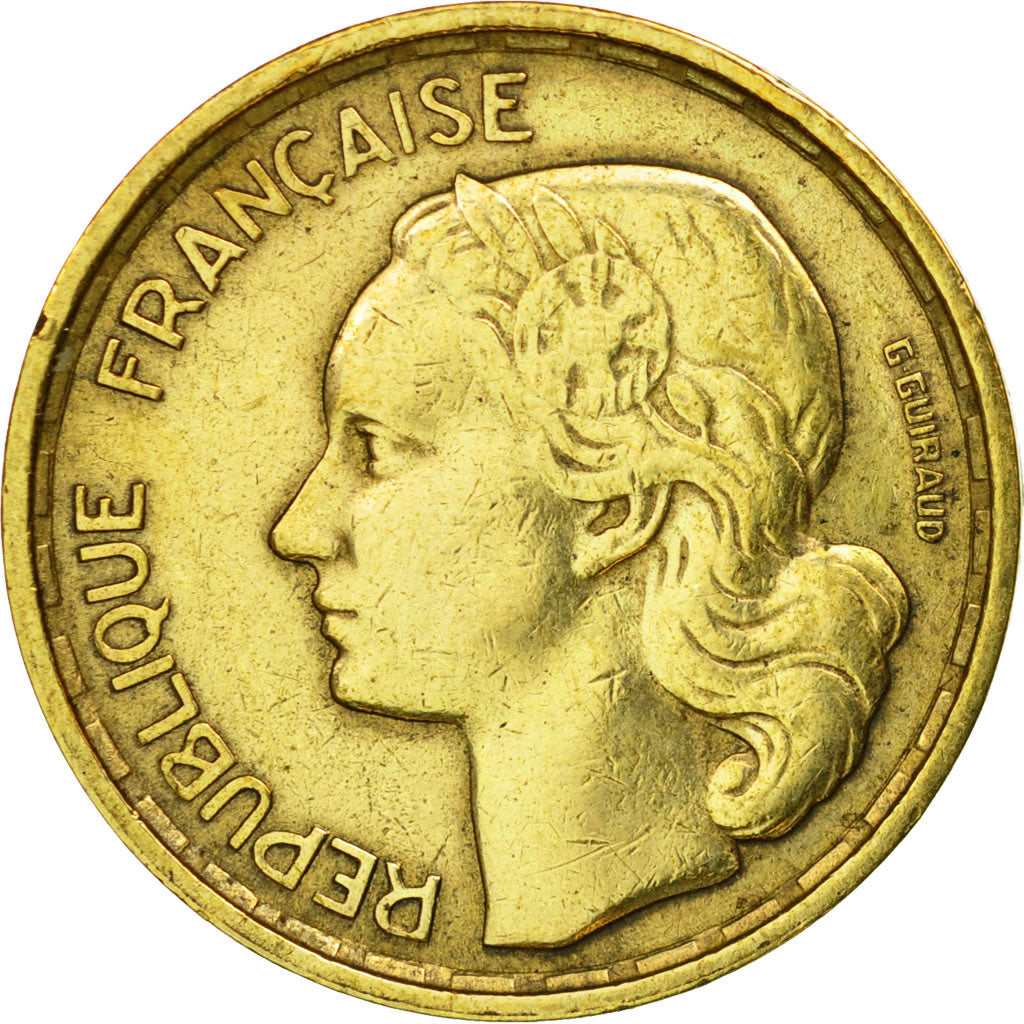 Moneda, Francia, Guiraud, 10 Francs, 1953, Beaumont - Le Roger, MBC, Aluminio -