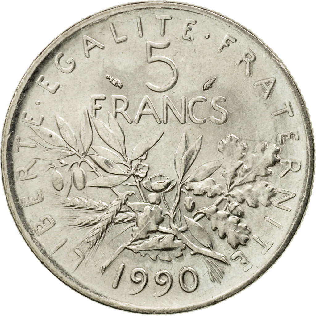 Coin, France, Semeuse, 5 Francs, 1990, Paris, EF(40-45), Nickel Clad