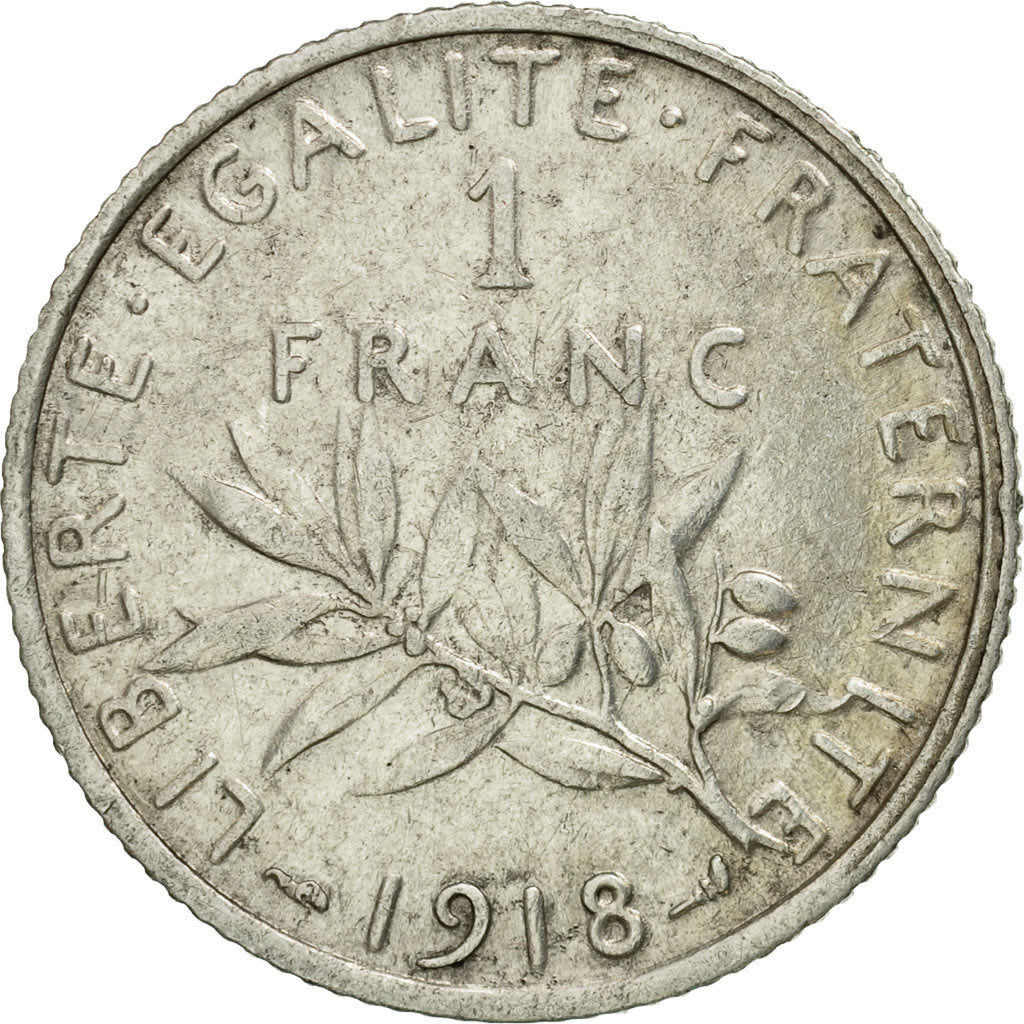 Monnaie, France, Semeuse, Franc, 1918, Paris, TB+, Argent, Gadoury:467, KM:844.1