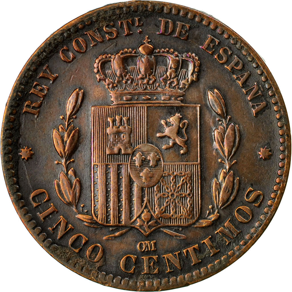 Coin, Spain, Alfonso XII, 5 Centimos, 1879, Madrid, EF(40-45), Bronze, KM:674