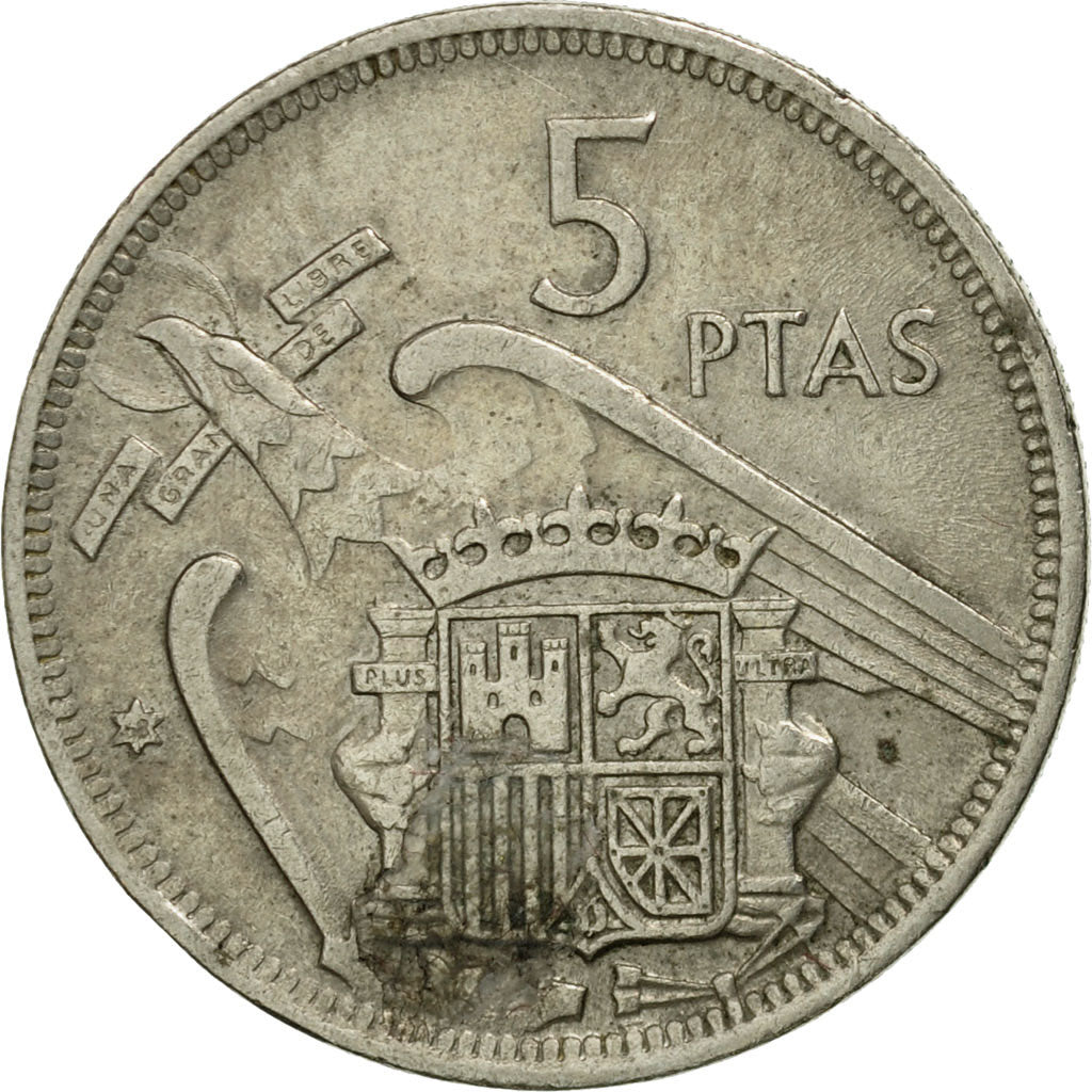 Coin, Spain, Caudillo and regent, 5 Pesetas, 1958, VF(20-25), Copper-nickel