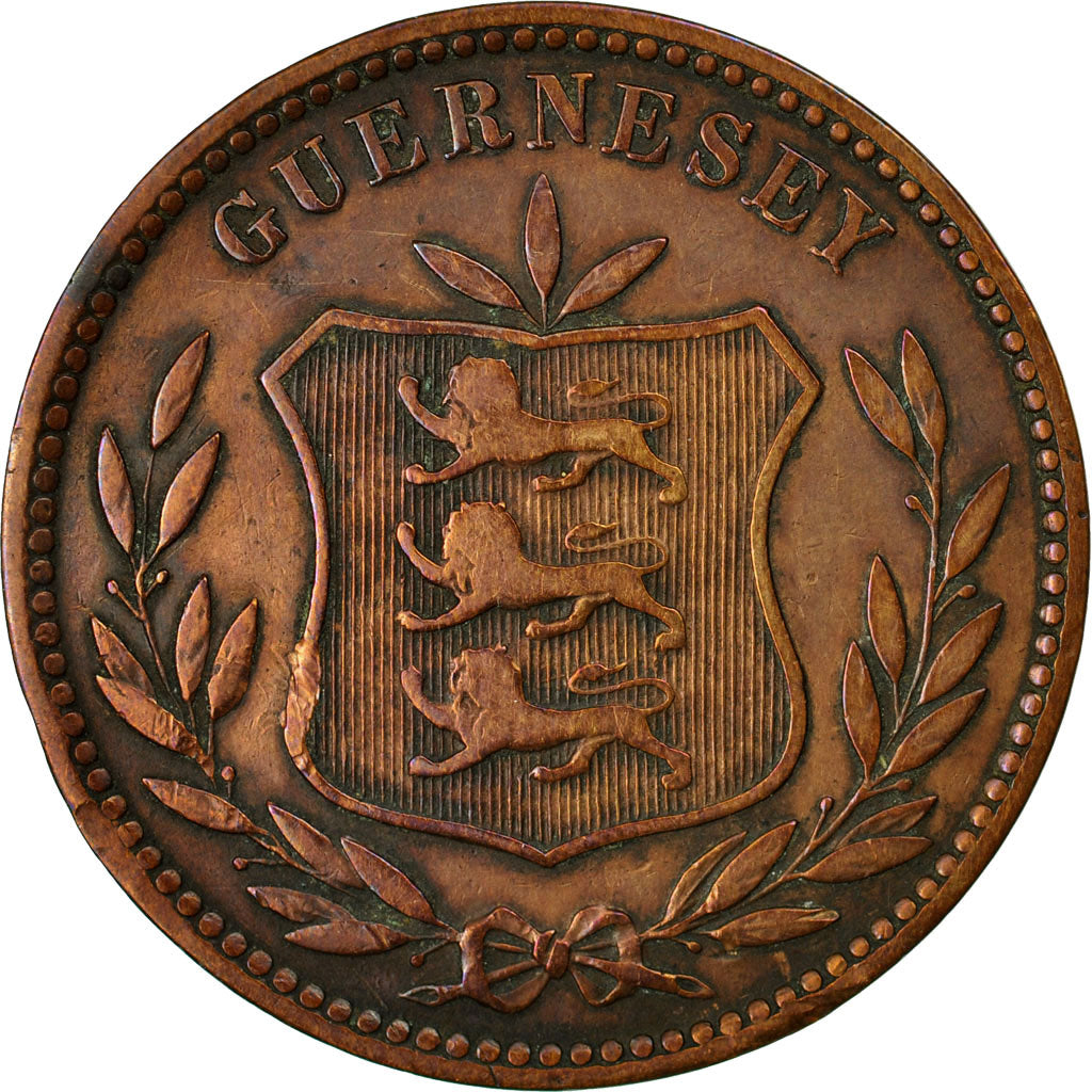 Coin, Guernsey, 8 Doubles, 1893, Heaton, Birmingham, EF(40-45), Bronze, KM:7