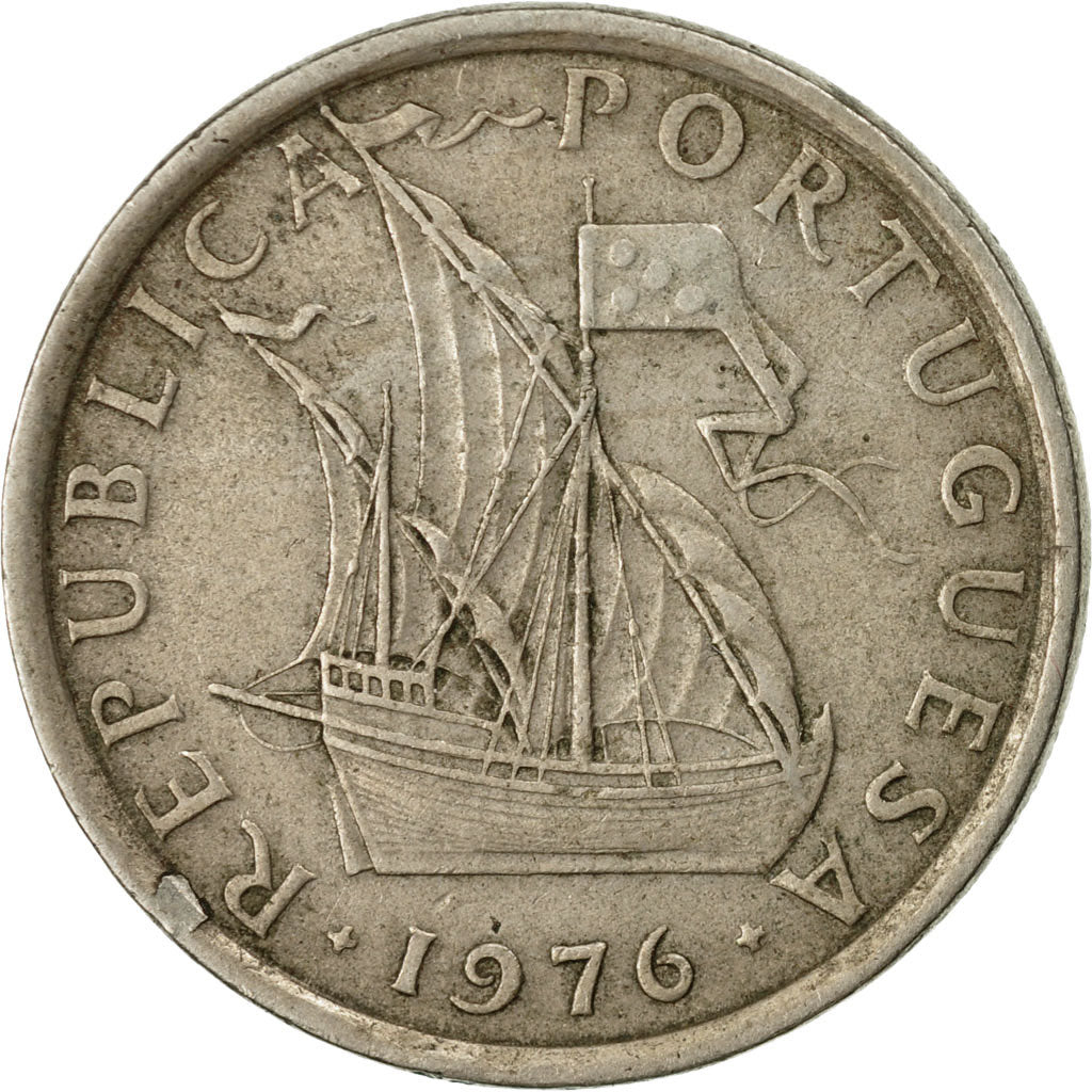 Munten, Portugal, 5 Escudos, 1976, FR+, Copper-nickel, KM:591