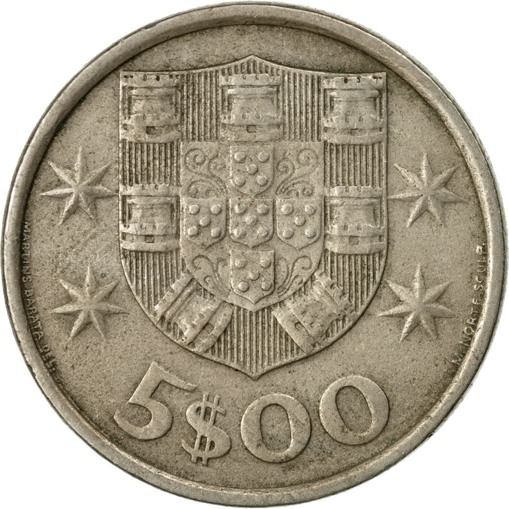 Munten, Portugal, 5 Escudos, 1976, FR+, Copper-nickel, KM:591