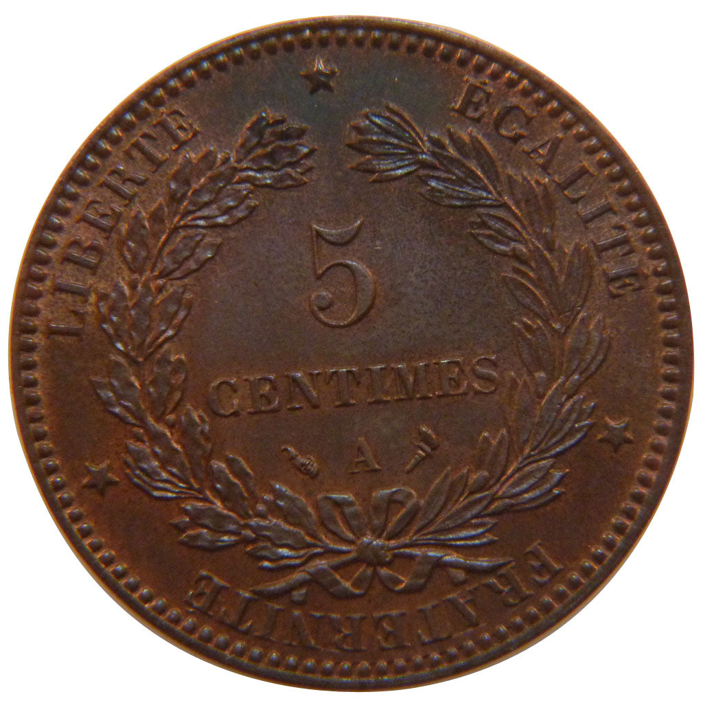 FRANCE, 5 Centimes, 1896, Paris, MS(60-62), Bronze, Gadoury #157a, 5.10