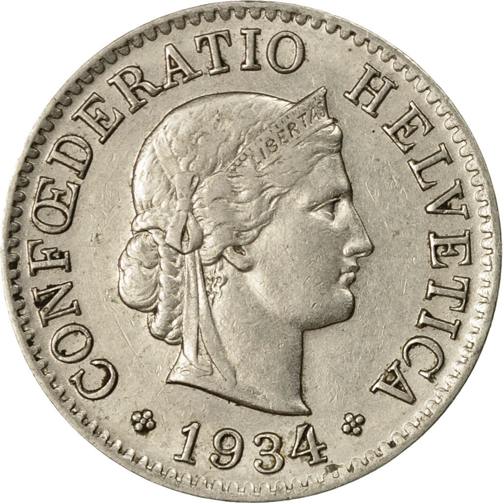 Moneta, Szwajcaria, 5 Rappen, 1934, Bern, EF(40-45), Nikiel, KM:26b