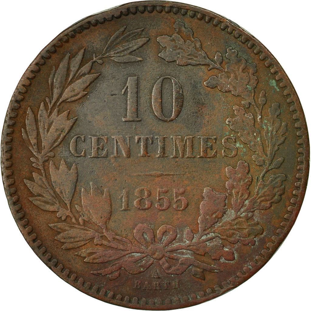 Coin, Luxembourg, William III, 10 Centimes, 1855, Paris, EF(40-45), Bronze