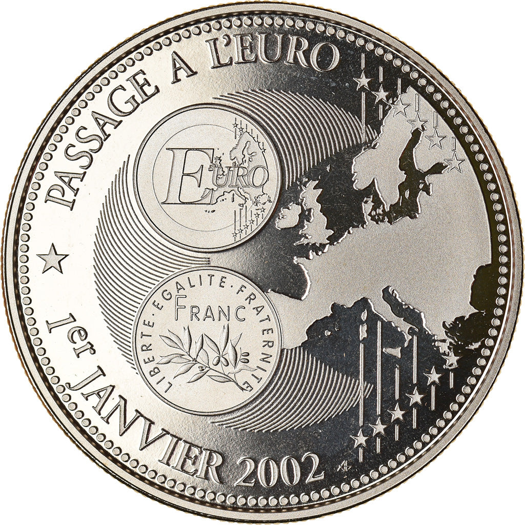 France, Medal, Passage à l'Euro, 2002, Politics, Society, War, 2002, MS(65-70)