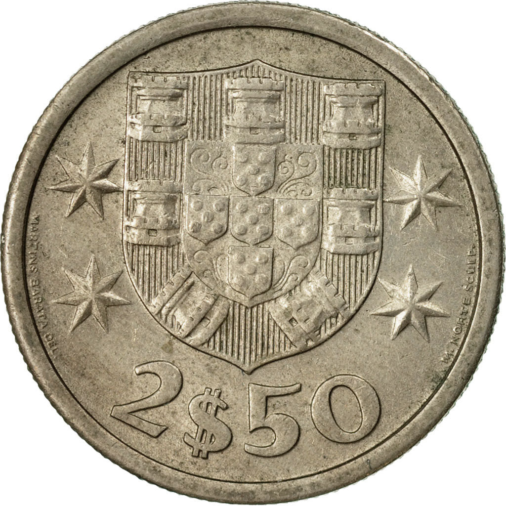 Coin, Portugal, 2-1/2 Escudos, 1968, EF(40-45), Copper-nickel, KM:590