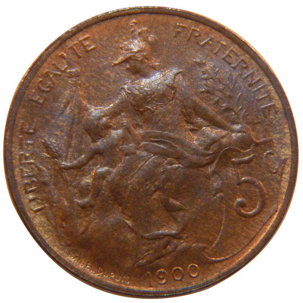 Coin, France, Dupuis, 5 Centimes, 1900, AU(55-58), Bronze, Gadoury:165